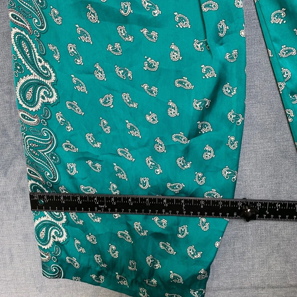 Michael Kors Wide Leg Pants Womens 14 Teal Paisley Drawstring Elastic Waist